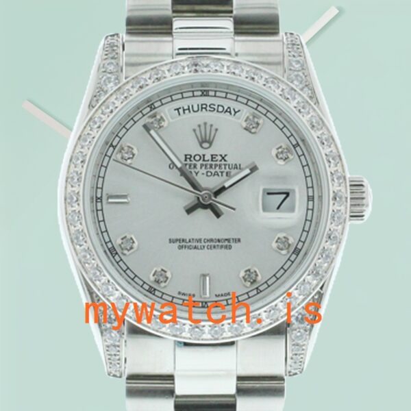 Rolex Day-Date Men’s M118389-0008 36mm Silver Dial Diamond Bezel: A Symbol of Luxury and Precision